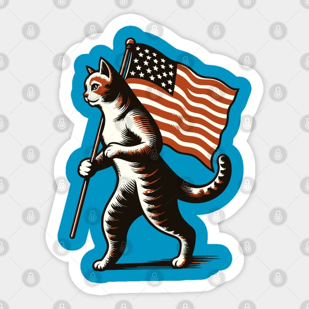 Cat carrying an American flag Sticker by Art_Boys